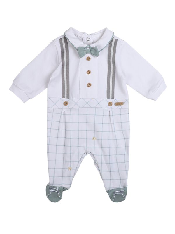 Boys White Checkered Leg Opening Baby Suit image number 0